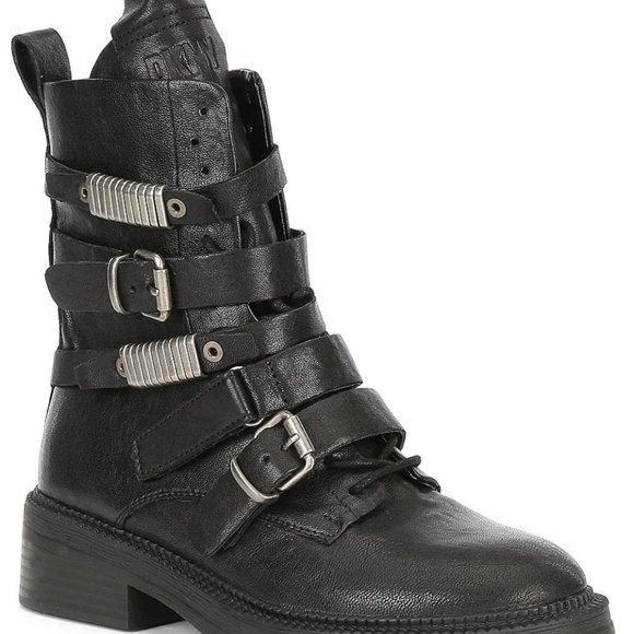 DKNY Ita Strappy Buckle Detail Leather Combat Boot - Picture 1 of 12